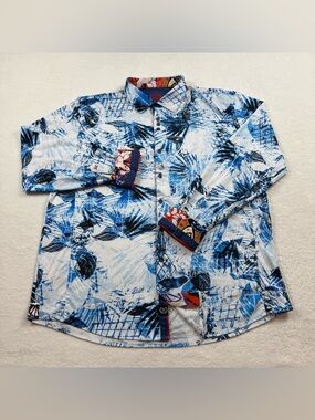 Au Noire shirt men’s size 6/2XL geometric floral flip cuffs button down long SL